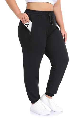 ZERDOCEAN Women's Plus Size Active Sweatpants Tapered Workout Caual Lounge Pants Joggers Pants Zippered Pockets4
