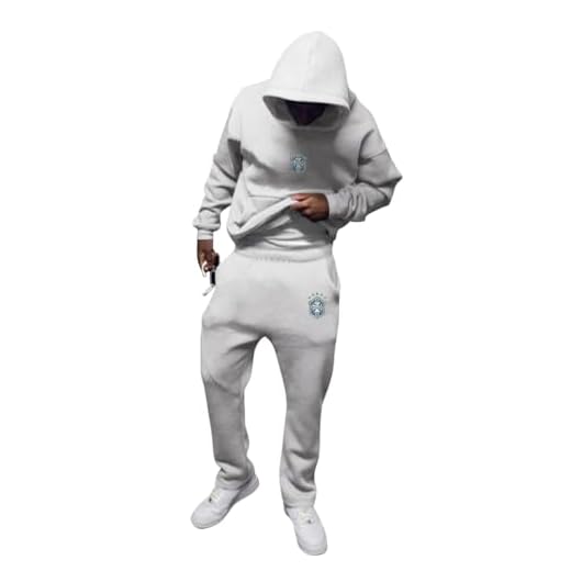 ORANDESIGNE Tuta Uomo 2 Pezzi Y2K Tuta Completa Sportiva Unisex Donna Felpa con Cappuccio e Pantaloni Tuta Jogging Sportiva Set Stile Streetwear A Grigio XL