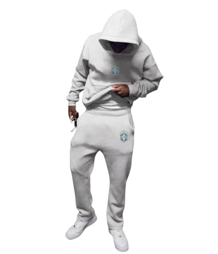 ORANDESIGNE Herren Tracksuit 2 Piece Unisex Damen Trainingsanzug Y2K Hip Hop Streetwear Hoodie Sportanzug Sporthose Buchstaben Druck Lose Sweatshirt A Grau XS