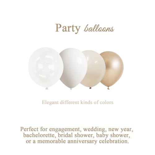 Image of Champagne Gold and Ivory White Balloons Engagement Party Decorations- 34Pcs 12in Metallic Champagne Gold, White, Ivory, Clear Latex Baloons for Bridal Showers Wedding Birthday Party Supplies