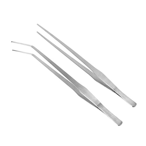 Gogogmee Aquarium Tweezers Set 2pc Straight Curved Tweezers 38cm Stainless Steel Aquatic Plant Tongs for Fish Tank