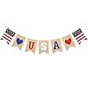 Uniwish USA Banner Burlap Bunting 4th of July Decorations American Independence Day Celebration Red White and Blue Theme Party Supplies