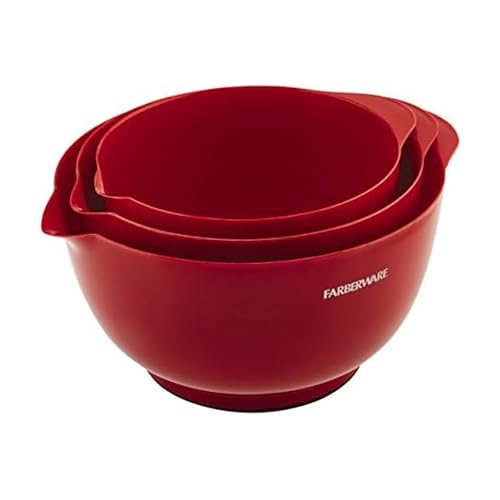 Farberware Classic Plastic Mixing Bowls, Red Set of 3, Small