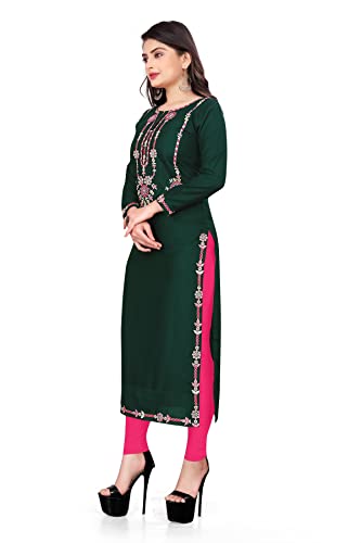 Image of Women's Rayon Embroidered Straight Kurti Under 499 Designer Attractive Look Women's Kurta