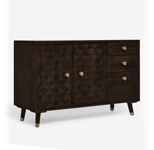 Image of The Attic Diamond Sideboard Walnut, Multipurpose Cabinet for Kitchen and Living Room Storage, Classy Sideboard, Solid Mango Wood, Walnut Matte Finish