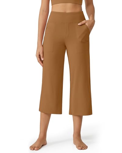 Image of G4Free Capri Pants for Women Wide Leg Yoga Dress Cropped Pants Capri Leggings with Pockets for Casual Summer