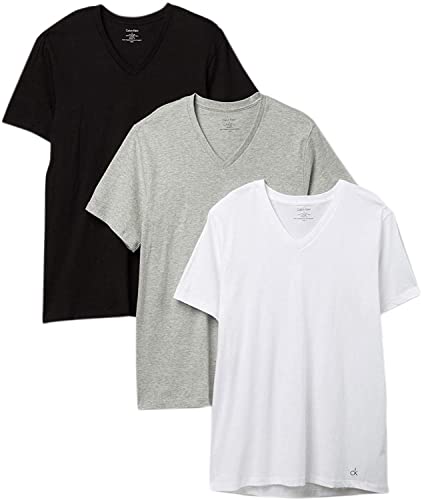 Calvin Klein Men's Cotton Classic Fit V-Neck T Shirts 3 Pack (Heather Grey(np2206-900)/White/Black, X-Large)