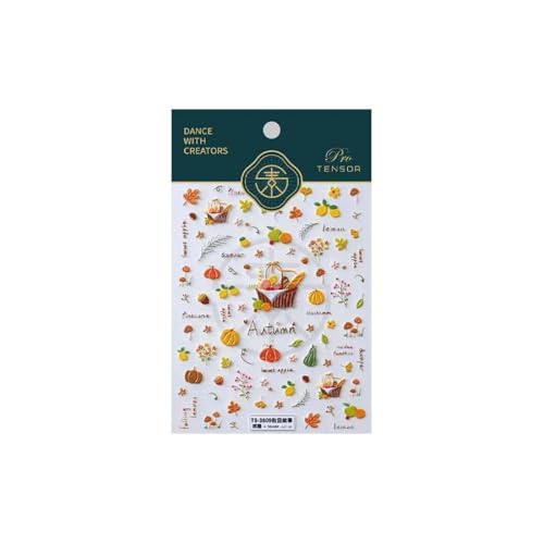 Image of Autumn Nail Art Stickers 5D Embossed Nail Decals Self-Adhesive Colorful Nail Supplies Fall Harvest Manicure Thanksgiving Day Stickers for Women Girls DIY Nails Decorations