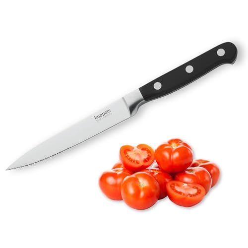 Kuppels Couteau à tomates Solid à Bord ondulé, Lame de 12,5 cm, très Tranchant et coupant, Poli et Inoxydable, Couteau Tout Usage, trancheur Tout Usage, Lame dentelée