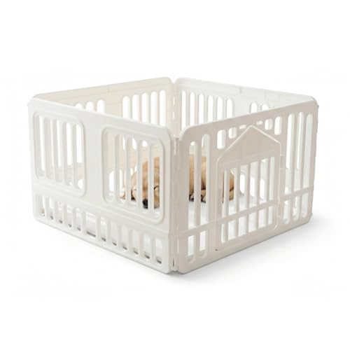 AqpetFriends Recinto per Cani da Interno 97x97x60h cm in plastica con Porta – Box Modulare colore Bianco per Cuccioli e Animali Domestici – Parco Recinzione per Casa, Gatti e Cani