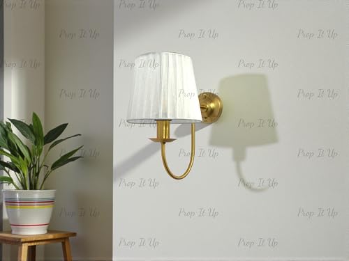 Image of Prop It Up Vintage Wall Sconce Light with White Fabric Shade for Home, Golden Antique Finish wall lamp for Hall, E27 Holder, Metal Frame, Indoor Lighting, Bulb not Included
