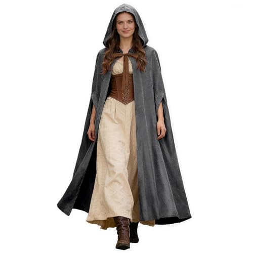 Ultrafun Women Renaissance Hood Cloak Arm Holes Medieval Cape with Hood for Halloween Costumes Cosplay (Grey)