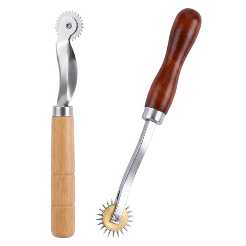 Tracing Wheel Sewing Tool Set 2PCS Pounce Wheel with Wooden Handle & Stainless Steel Stitch Marking Spacer for Pattern Tracing Leather Fabric & Craft Projects