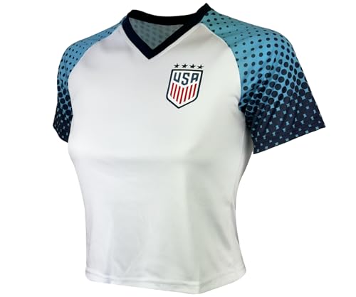 Icon Sports Officially Licensed Girl's U.S. Soccer 4-Star USWNT Short Sleeve Cropped Shirt2