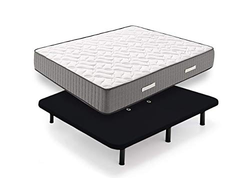HOGAR24 FR81-Colchón Viscoelástico + Base Tapizada, en Color Negro, con Patas, Medida 135x190 cm, Núcleo Fresh Natur Alta Densidad Efecto Regenerador, Altura 30 cm