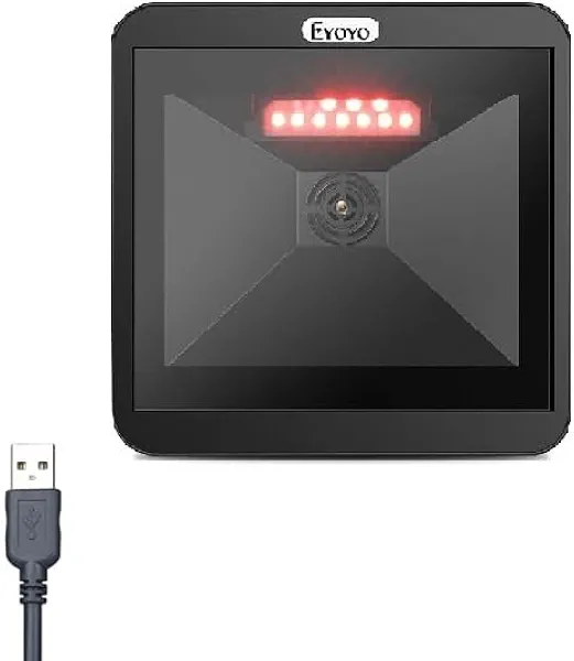 Eyoyo 1D 2D QR Barcode Scanner, Hands-Free Desktop Automatic Barcode Reader Big Scan Window to Read PDF417, Driver's License, Passport for Supermarket Library Retail Store