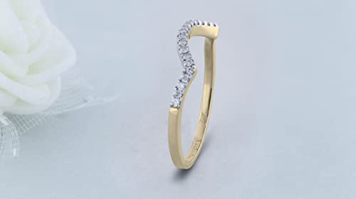 0.10 Cttw 10K Solid Gold Round Diamond Stackable Wedding Contour Band Guard Ring 1/10 CT3