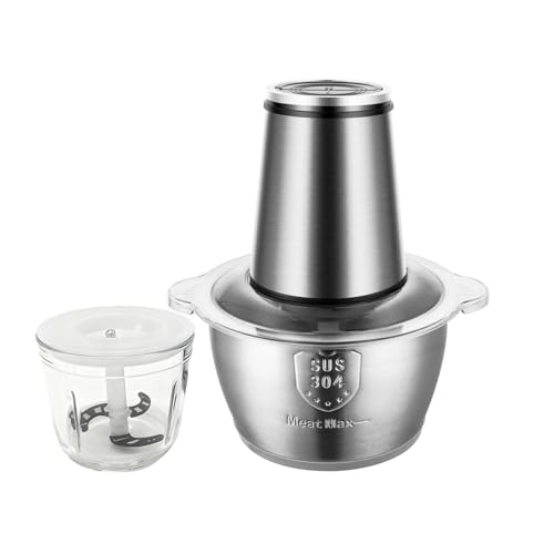 Image of MEGAWISE Food Processor, 800W Electric Meat Grinder with 0.6L Glass Bowl & 1.2L Stainless Steel Bowl, Dual Speed Modes and Bi-Level BladesBlades for Meat, Vegetables, Nuts, Fruits, and Baby Food