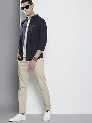 Image of The Indian Garage Co Men Slim Fit Solid Full Sleeves Cutaway Collar Casual Shirt