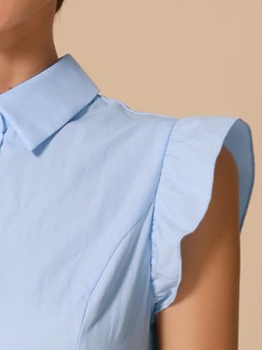 Image of Allegra K Women's Ruffled Sleeve Casual Office Dress Tie Waist Button Down Cotton Shirt Dresses