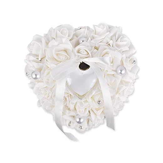 SCSpecial Anillo de bodas Ceremonia de almohada En forma de corazón Portador de anillo Cuña Cojín Anillo Titular de la caja Accesorios para bodas románticas - Blanco