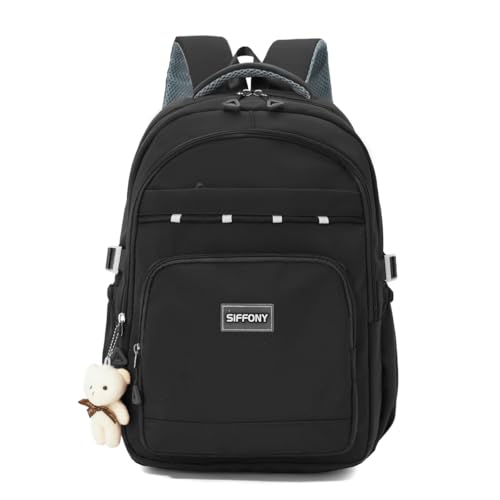Mochila escolar para Notebook até 16 Polegadas, Resistente, com Alça em Metal, Compartimentos Frontais com Zíper (Preto)