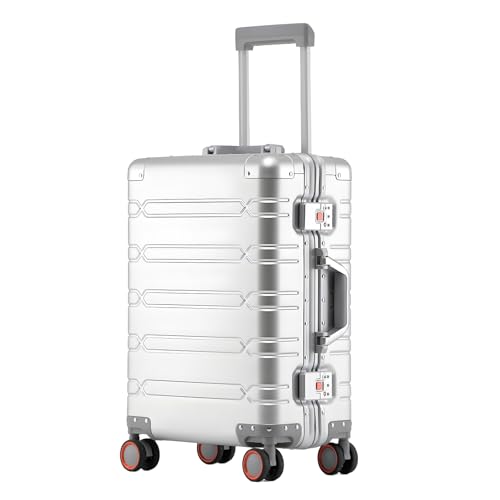 Gets Mala de mão de alumínio aprovada por companhias aéreas, mala rígida leve de 50 cm com rodas giratórias, trava TSA, mala sem zíper para viagens de negócios, Prata, 24 Inch