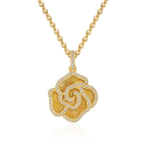 Fettero Gold Charm Necklace for Women, 14K Gold Plated Rose Paw Pendant Necklace, Dainty CZ Jewelry Necklaces for Women Gifts