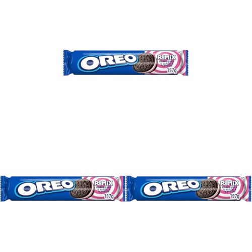 Oreo Remix Galletas de Cacao Rellenas de Crema Sabor Frambuesa y Vainilla 157g (Paquete de 3)