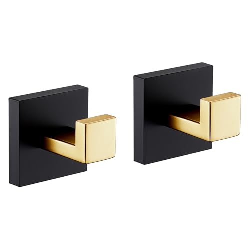 Image of KOKOSIRI Robe Hooks for Bathrooms Towel Hooks Coat Hook Kitchen Garage Heavy Duty Wall Mounted Stainless Steel Brushed Gold and Matte Black, 2 Pack B1010GDK-P2