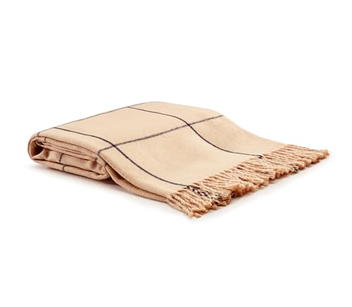 Arus Highlands Collection Überwurfdecke aus Acryl mit Schottenkaro-Design, Queen-Size-Größe, Creme-Marineblau, 152,4 x 203,2 cm – Ansicht 1