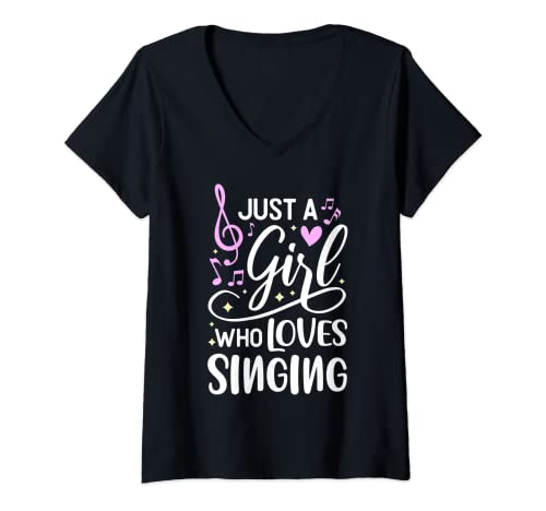 Donna Just A Girl Who Loves Singing Song Singer Gift Maglietta con Collo a V