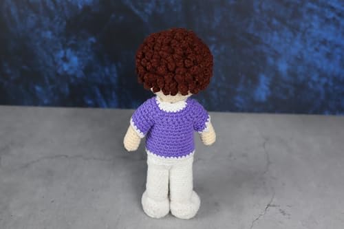 Image of Sutra Handmade Crochet Boy Doll in Purple Top & White Pants | Wool Amigurumi Plush Toy | Soft Handmade Gift for Kids, Nursery & Home Decor