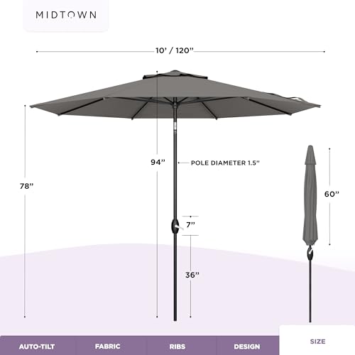 Image of Midtown Umbrellas The Lean Patio Umbrella (Terylast Fabric - Charcoal, 10 Foot)