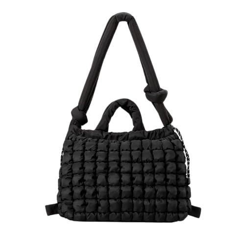 JHTPSLR Quilted Puffer Tote Bag for Women Puffy Shoulder Bags Large Handbags Hand Tote for Casual Work Travel (Black)