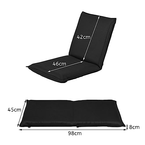 Folding Floor Chair, Portable Padded Lounge Chair with 6 Adjustable Positions, Lazy Sofa Sleeper Recliner for Reading, Gaming, Meditation (Black)