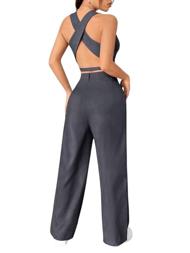 Chic and Confident: The Sleeveless Blazer and Pants Set in Light Grey - Image 3