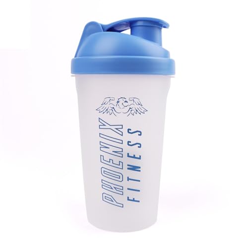Phoenix Fitness Protein Shaker Bottle - 500ml Leakproof Bottle with Screw Top Lid and Mesh Grid - Dishwasher Safe BPA Free Sports & Gym Bottle - Blue
