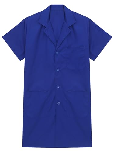 Image of Linjinx Men's Dustproof Work Coat Short Sleeve Cotton Work Clothes Front Button-up Jacket Lab Coat