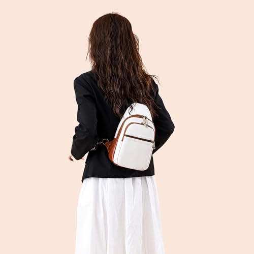 Image of FAYBA Small Sling Bag for Women Crossbody Fanny Pack, PU Leather Wide Guitar Strap Chest Sling Backpack Purse White