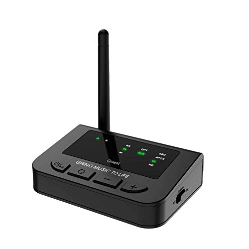 Giveet 265Ft Longue portée Bluetooth transmetteur récepteur Pass-Through pour TV PC, Plug & Play, Atomatic reconnection, aptX HD & Faible Latence, Dual Link, Optical Digital 3.5 mm AUX RCA