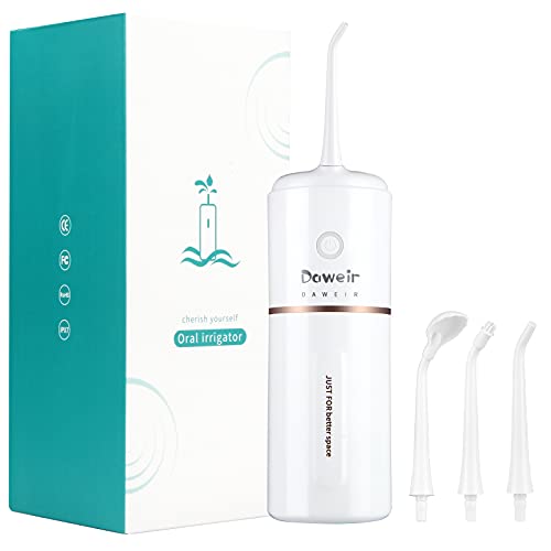 Water Flosser for Teeth Cordless Teeth Cleaner Daweir Professional Oral Irrigator Dental Flosser Braces and Bridge Care 280ML Removable Water Tank IPX7 Waterproof, USB Charging Suitable Family Travel