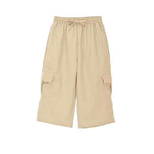 Baggy Cargo Pants for Boys Straight Elastic Waisted Cropped Pants，Casual School Streetwear Daily Wear Trousers3
