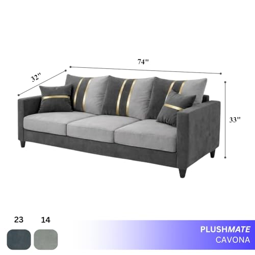 Image of Jester Plush Comfort Sofa | 3 Seater | Luxury Velvet Suede Fabric | Modern Living Room Sofa | Dark Gray - Light Gray