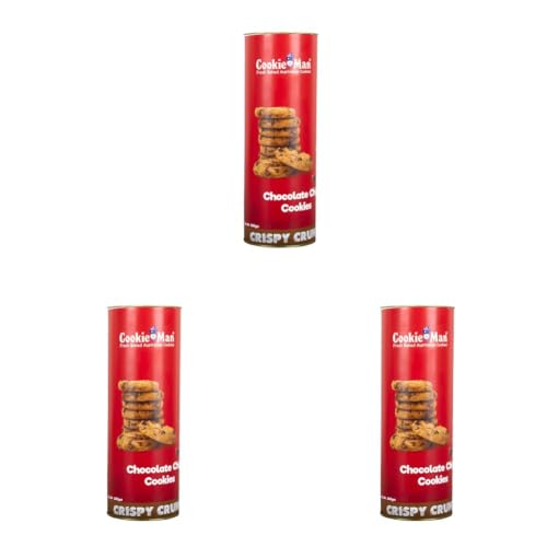 Image of CookieMan Choco Chip Cookies - 200g Canister | Indulgent Chocolate Chip Flavour | Premium Freshly Baked Crunchy Australian Cookies | Perfect for Snacking, Sharing & Gifting (Pack of 3)