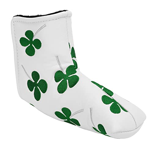 NestNiche Copritesta per mazze da golf, Copri Testa del Putter con Lama da Golf Spessa in Pelle PU Ricamata Lucky Clover, per mazze da golf in pelle sintetica