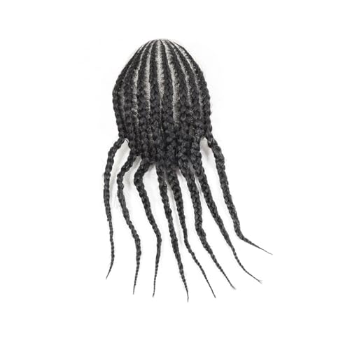KEG801302 Mens Hair Cornrow Box Braided Toupee for Men Human Hair Pieces Breathable Lace With PU Replacement System #1B Daily wigs(7x9)
