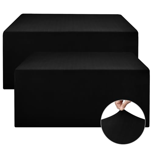 Image of Nasitos Black Rectangle Spandex Fitted Table Clothes 2 Pack 60x30 in | Wrinkle Resistant Elastic Table Covers Protector for 5 Foot Folding Table, Parties, Craft Show, Trade Show