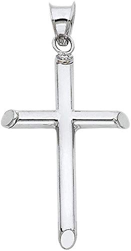 14K White Figaro Chain Style Cross Pendant Necklace Solid Lobster Clasp For Men,Women,Teens. Thin For Charms Choose Length “16”, “18", 20" or 22" Miami Cuban Link Diamond Cut 3MM3