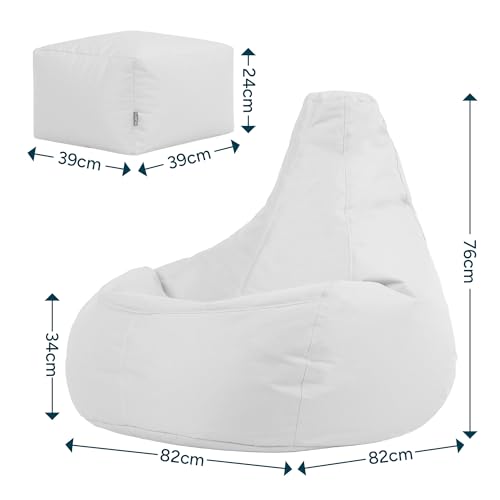 Bean Bag Bazaar Dalton Gaming Sitzsack mit Hocker für Erwachsene, Dunkelblau, Outdoor Sitzsack mit...